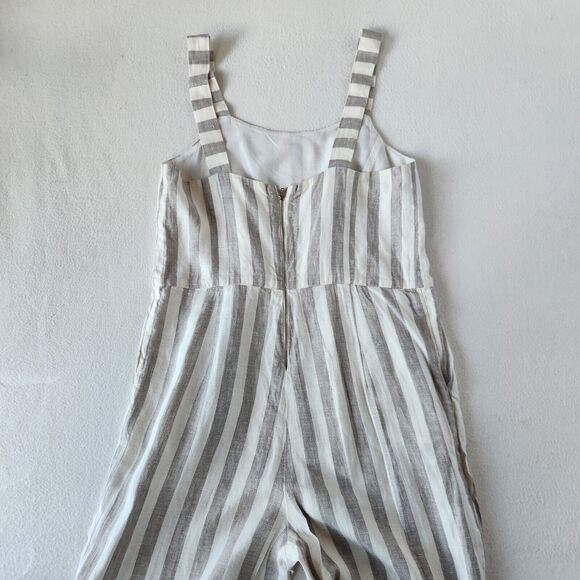 Linen Jumpsuit by Flavia Aranha Wide Stripe Overalls Beige Minimal Neutral Beach - Picture 4 of 12
